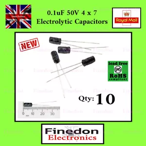 10 x Electrolytic Capacitor 0.1uF 100nF 50v 4x7mm UK Seller - Picture 1 of 1