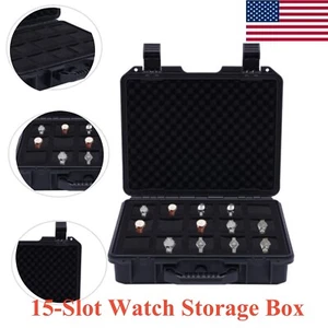 Watch Case for 15 Watches Collectors Display Storage Briefcase Watch Storage Box - Picture 1 of 23