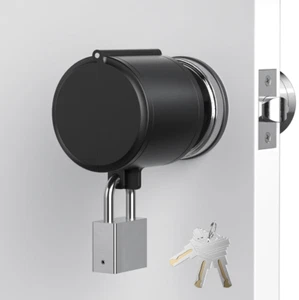 Door Knob Lockout Device – Matte Black with Stainless Steel Padlock and 3 Brass - Picture 1 of 5