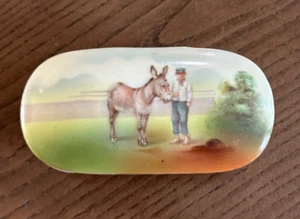 Antike Royal Bayreuth Bavaria blaue Marke 4,5" Schmuck Kommode Schatulle Junge mit Esel - Bild 1 von 6