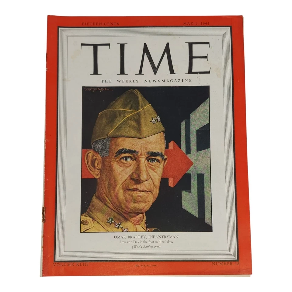 Vintage TIME Magazine May 1 1944 Omar Bradley Cover WWII Edition Advertisements - Image 1 of 4