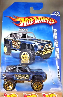 2009 Hot Wheels #141 Rebel Rides 5/10 CUSTOM FORD BRONCO Dark Blue w/GoldORUT5Sp - Image 1 of 4
