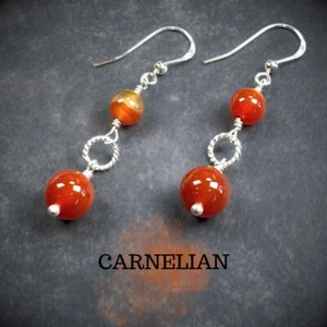Karneel-Ohrringe - orange - 925 Sterlingsilber - drahtverwickelt - Edelsteine - Bild 1 von 4
