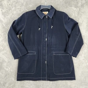 Giacca donna Talbots vintage blu navy cappuccio rimovibile coulisse vita GRANDE PETITE - Foto 1 di 17