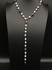 collana donna sciarpa perla naturale sodalite blu argento 925 catena lunga
