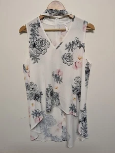 Spicy Sugar Sleeveless High Neck Keyhole Cutout Floral Crepe Blouse Top Size 14 - Picture 1 of 8