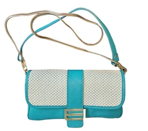 Italy Divina Firenze Leather Crossbody Turquoise Cream 5.5"H2.75"D Handbag Purse - Picture 1 of 19