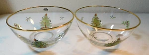 SPODE CHRISTMAS TREE SET OF 2 GLASSWARE INDIVIDUAL SALAD BOWLS 5 1/2" GOLD TRIM - Picture 1 of 5