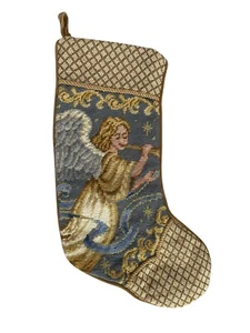 Engel Nadelspitze Weihnachten Strumpf Horn Gold Blau - Bild 1 von 6