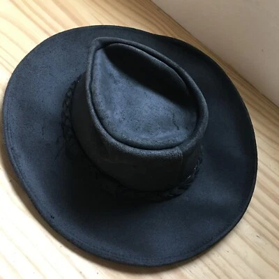 Chapéu Fedora Vintage 1960 Minnetonka Couro Genuíno Preto Tamanho M Fabricado nos EUA - Imagem 1 de 4