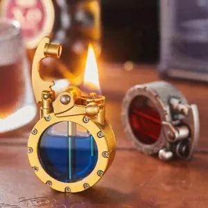 New Retro Transparent Oil Tank Metal Rocker Kerosene Lighter Cigarette Lighter - Bild 1 von 9