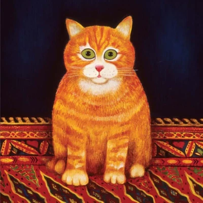 DRY RED PRESS Cat on the Mat - Fine Art Blank Greeting / Birthday Card - Ginger Tabby - Leman