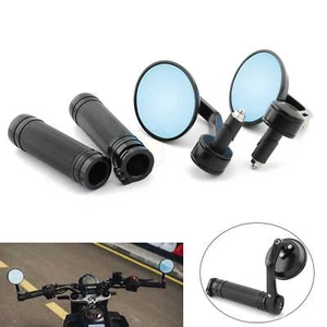 Black 7/8'' Handle Grips Bar End Side Rearview Mirrors For Harley Street 500 750 - Picture 1 of 17
