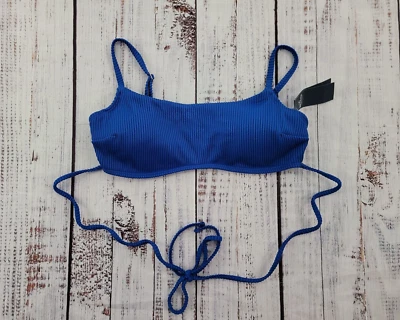 Nuevo con etiquetas Top de bikini Hollister Swim azul real acanalado con tiras envolvente para mujer L Foto 1 de 4