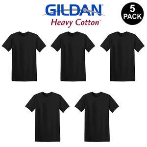 Gildan (5 Pack) Bulk Heavy Cotton Black T-shirt Gildan 5000 Plain Tee S-3XL Size - Picture 1 of 11