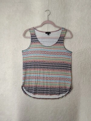 The Limited女式上衣中号蓝色印花人造丝混纺无袖休闲修身背心 — 第 1/4 张图片