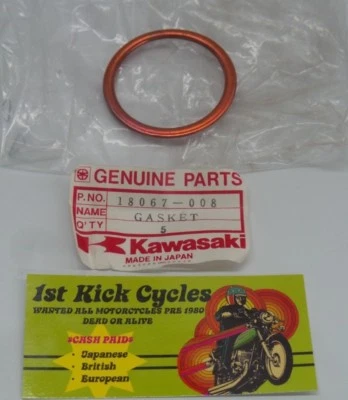 NOS KAWASAKI COPPER EXHAUST GASKET RING H1 H2 KH A7 KE A1 18067-008 OEM - Изображение 1 из 2