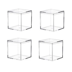 Small Clear Acrylic Box, 4 Pack Plastic Square Cube Containers with Lid Storage - Picture 1 of 8