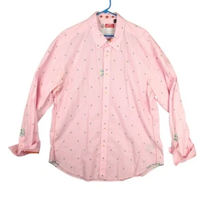Robert Graham Long Sleeve Button Up Shirt Men Size XXL 2XL Pink Check Embrodered - Picture 1 of 16