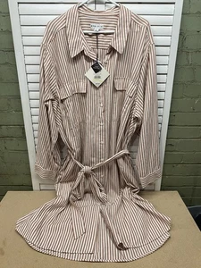 Women's 3/4 Sleeve Tiered Midi Shirtdress - Ava & Viv Brown Stripe 3XL - Picture 1 of 6