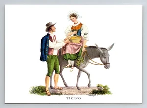 Postal 6x4" Tesino - Antiguos trajes nacionales suizos por David Aloys Schmid - Imagen 1 de 2