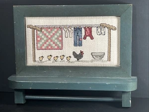 Vtg Mary Maxim Finished Cross Stitch Towel Rack Cottagecore Granny Green - Picture 1 of 7