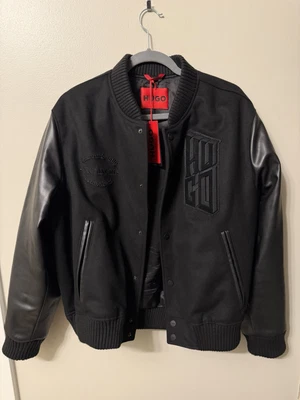 Hugo Boss Men's Bomber Wool/Cashmere/ Organic Leather Oversized Black Jacket XS. - Image 1 of 4