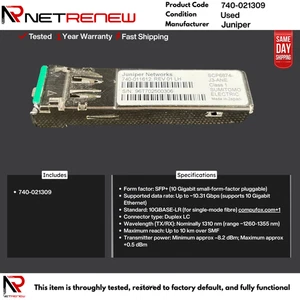 740-021309 Juniper SPP-10E-LR-CDFF-JNP  10GBASE-LR SFP+ Transceiver 1310NM 10KM - Picture 1 of 1
