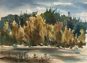 "Pintura original de paisaje acuarela John Herreilers fecha 73"" artista canadiense" - Imagen 1 de 4