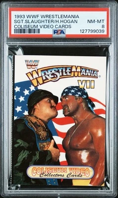 1993 WWF WRESTLEMANIA COLISEUM VIDEO CARDS SGT.SLAUGHTER/H.HOGAN PSA 8 - Image 1 of 2