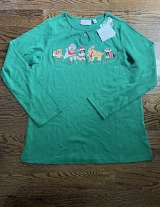 VTG Quacker Factory Jeanne Bice Sz. M Christmas Dogs Sweater Embroidered NWT - Picture 1 of 4