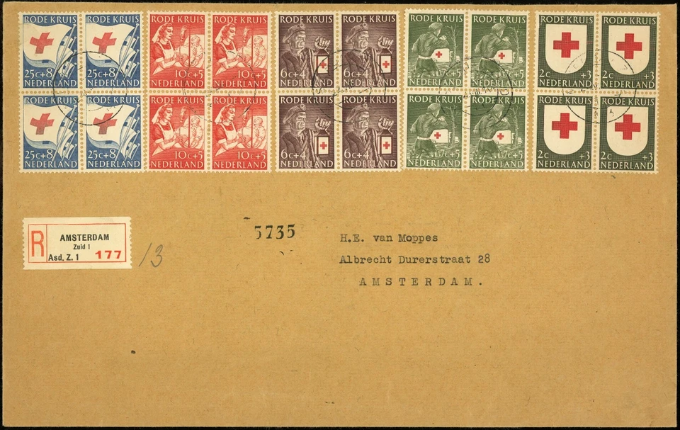 Netherlands B224-258 Red Cross FDC 1953 First Day Cover Registered Block Postage - Image 1 of 1