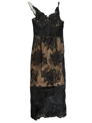Vestido MISHA Finlay Midi UK 4 Negro Bodycon Encaje Foto 1 de 4