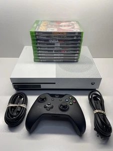 Microsoft Xbox One S 500GB White Model 1681 With (9) Brand New Games-Excellent - Picture 1 of 20