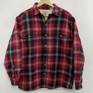 Red Head Shirt Jacket Shacket Flannel Plaid Sherpa Lined Red Black Mens M - Picture 1 of 10