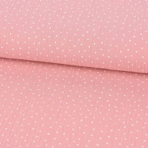 Bekleidungsstoff Double Gauze Musselin Windelstoff Punkte rosa weiß 1,30m Breite - Bild 1 von 10