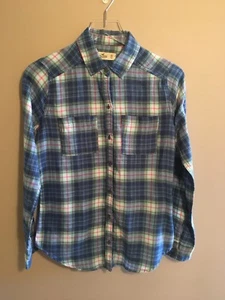 Hollister Womens 100% Cotton Red/Blue Plaid Long Sleeve Flannel Shirt Sz XS - Picture 1 of 4