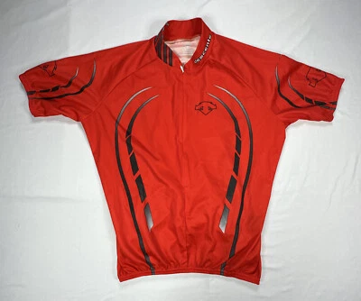 Camiseta deportiva de ciclismo Descente para hombre talla M 3/4 cremallera roja manga corta bolsillos traseros logotipo H2 Foto 1 de 4