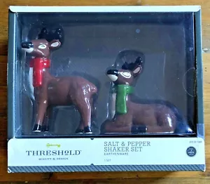 NEW Christmas Earthenware Salt & Pepper Shaker Set Threshold Reindeer - Picture 1 of 5