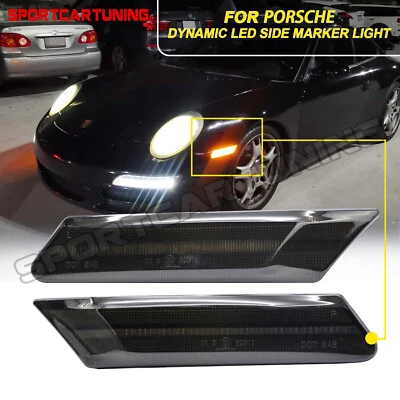 Sequential Smoked LED Side Marker Lights For Porsche 911 997 987 Cayman Boxster Foto 1 de 4