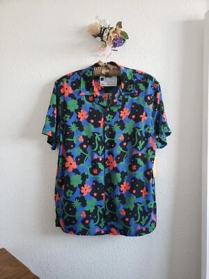 NUEVO CON ETIQUETAS Camisa Blusa Mujer Latin Heritage Manga Corta Rayón 100% Abotonada Talla M Foto 1 de 4