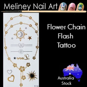 Flower Chian Flash Tattoos Gold Metallic Body Art Fashion Jewellery bracelet - Picture 1 of 1