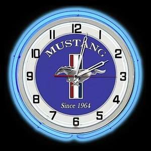 19" Ford Mustang Since 1964 Sign Blue Double Neon Clock Shelby GT 5.0 - Picture 1 of 2