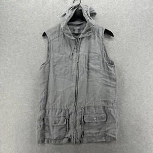Kenar Vest Womens Size Medium Gray Hooded Full Zip 100% Linen Pockets Tunic - Picture 1 of 9