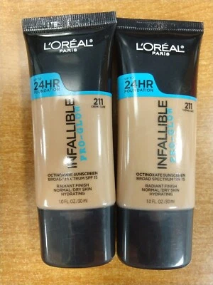 2 Pk: LOreal Infallible Pro-Glow 24HR Foundation #211 Creme Cafe - (G51) - Image 1 of 2