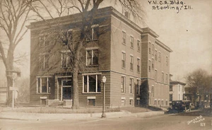 Sterling IL Y.M.C.A. Building Old Cars A Brooks Real Photo Postcard - Picture 1 of 2