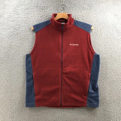 Columbia Steens Mountain Sweater Vest Mens L Red Sleeveless Full Zip Side Pocket Foto 1 de 4