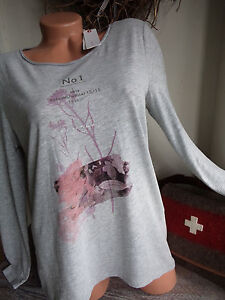NEU Esprit Shirt  Oversizeshirt  langarm  grau  mit  super  Print  Größe  XS