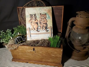 VINTAGE RETRO STYLE COTTAGE FISHING BOAT CATS FISHING AT LAKE SMOKE CIGARS SIGN - Picture 1 of 7