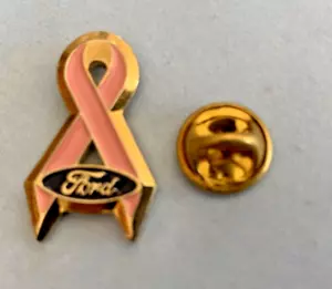 Spilla cappello vintage Ford nastro rosa consapevolezza cancro al seno tono oro metallo, bavero, - Foto 1 di 2